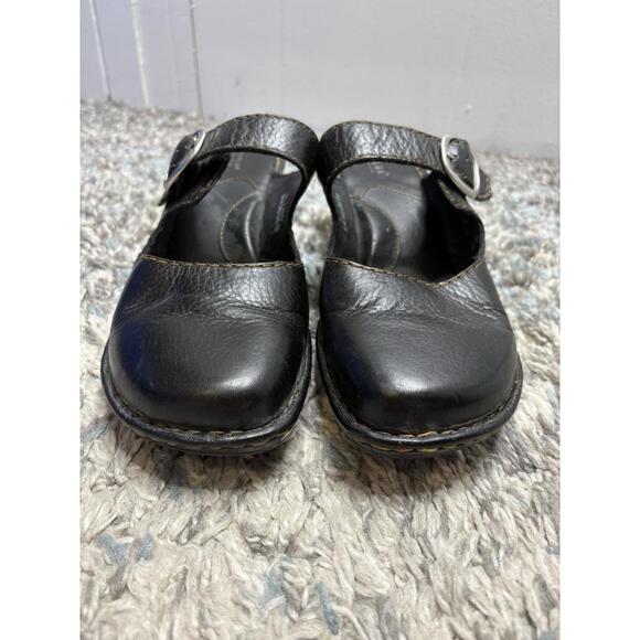 Born Shoes Womens 9 Mary Jane Buckle Strap Wedge Slip On Mules Black Leather - Picture 5 of 9